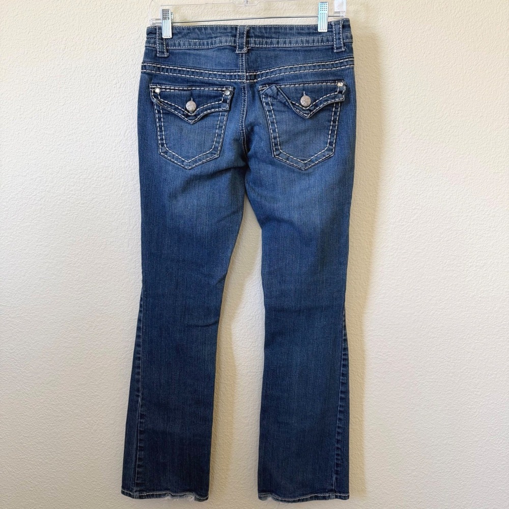 Y2K Twilightcore Blue Bootcut Jeans Size 4 Thick Stitch Flap Pocket Low Rise Emo